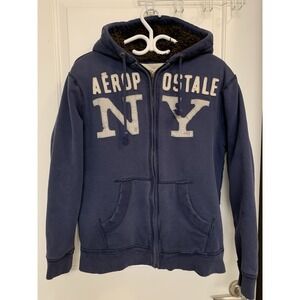 Vintage Y2K Aeropostale Hoodie Mens Large Sherpa Lined Blue Logo Spell Out Mall